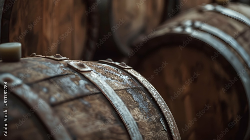 close-up shot of the barrels with focus on wood texture close-up shot of the barrels with focus on wood texture