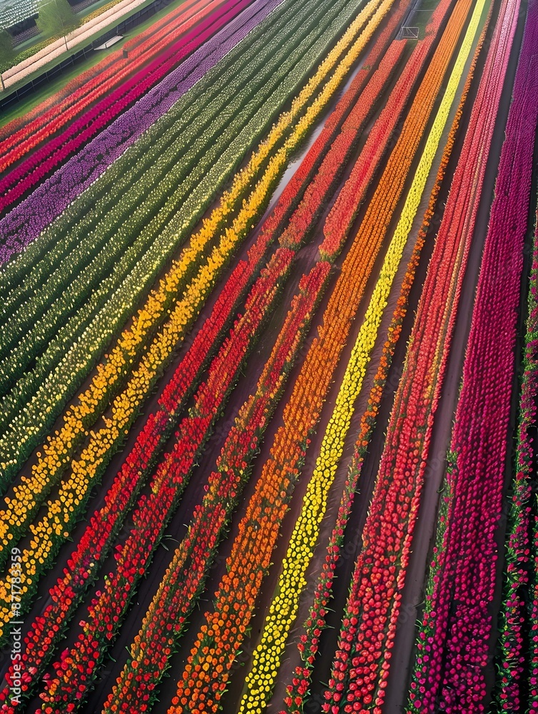 Obraz premium colorful fields of tulips viewed from above