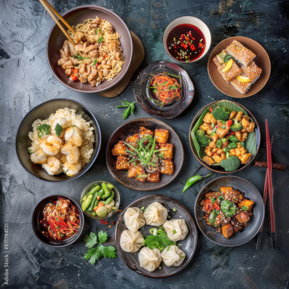 asian cuisine on dark background. AI generative. asian cuisine on dark background. AI generative.