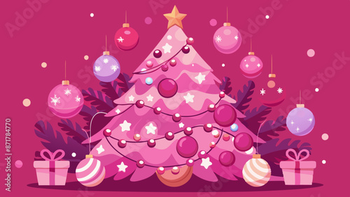 Vibrant Christmas Tree Illustration with Festive Decorations and Gifts