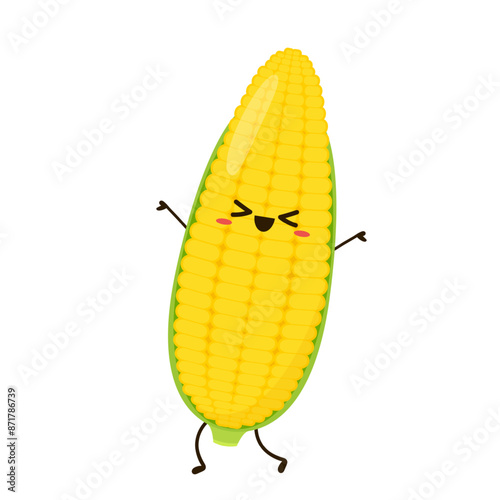Corn cartoon vector. Cute vegetable vector character isolated on white. Corn mascot.