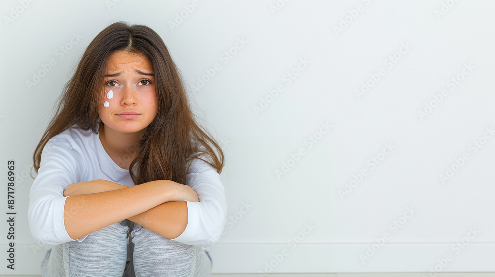Sad girl sitting alone. Emotional stress and isolation Sad girl sitting alone. Emotional stress and isolation