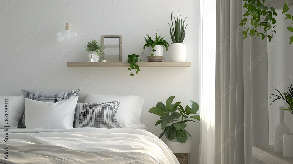minimalist bedroom with houseplants on floating shelves minimalist bedroom with houseplants on floating shelves