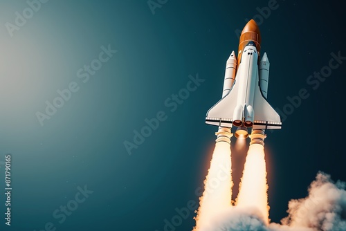 Fototapeta Naklejka Na Ścianę i Meble -  Rocket flying past distant galaxies, deep space travel, black background