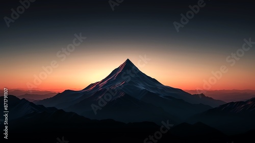 Mountain silhouette during a colorful sunset, dramatic sky, black background