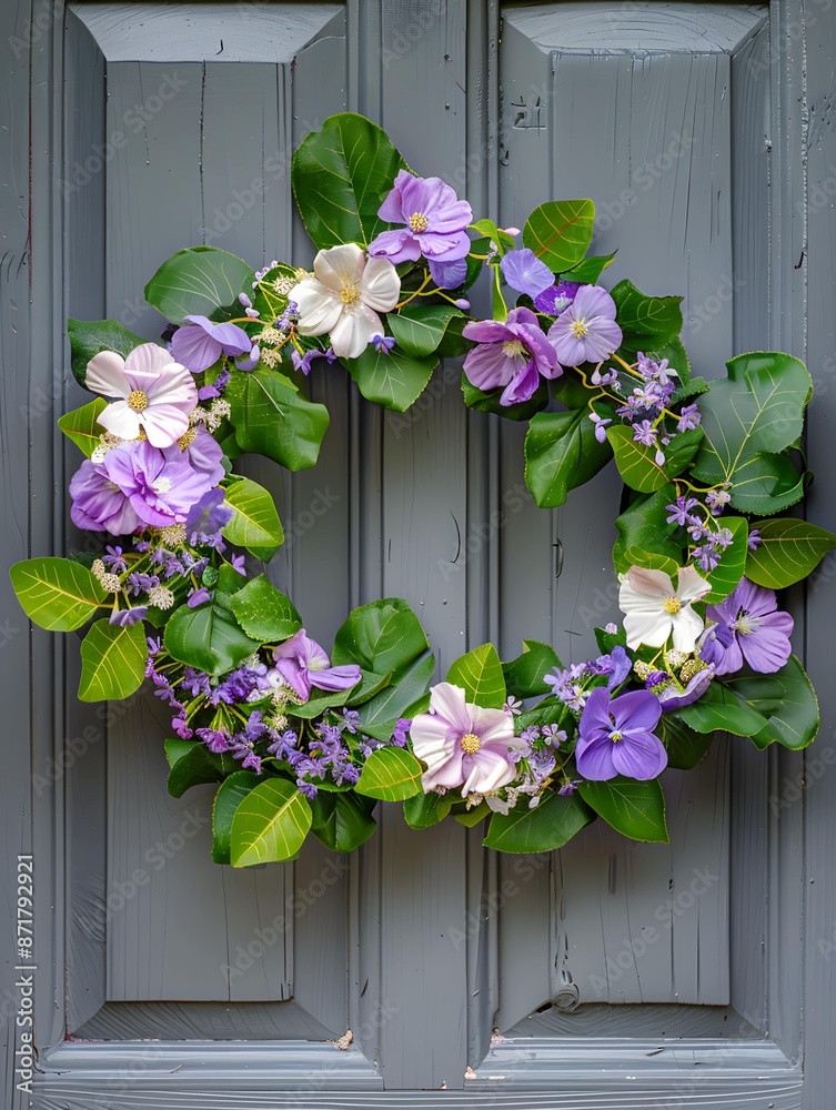 Fototapeta premium spring wreath on a cape cod porch door