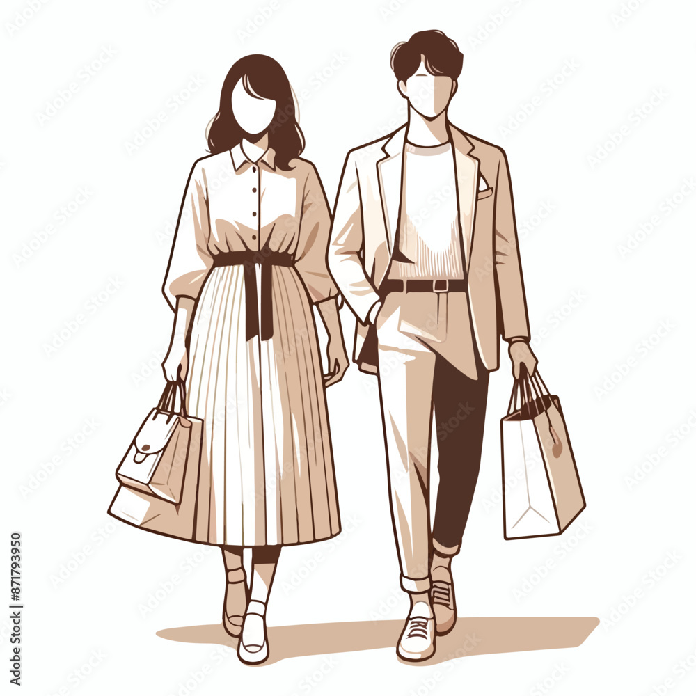 Vector image of a couple shopping Vector image of a couple shopping