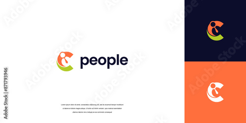 Abstract initials people logo. Geometric Shape letter C with Human Icon vector