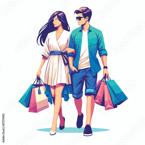 Vector image of a couple shopping