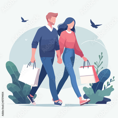 Vector image of a couple shopping