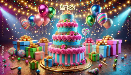 The scene emphasizes happiness and festive elements, creating a joyful atmosphere perfect for celebrating birthdays.