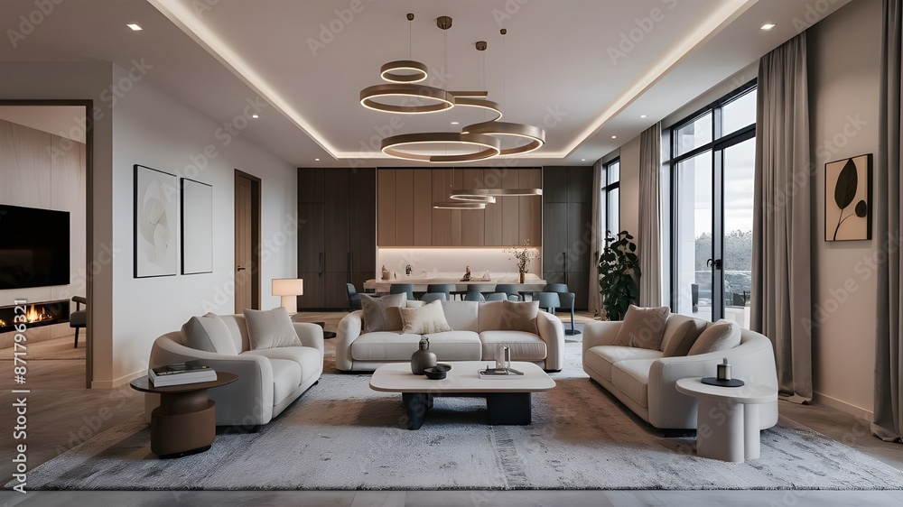 Fototapeta premium Modern Drawing Room Design with Big Window