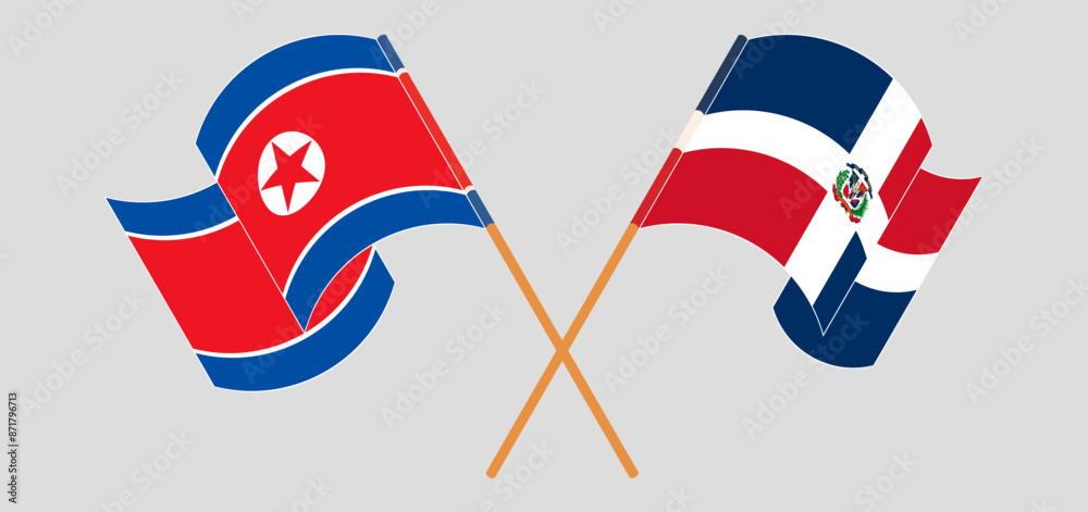 Crossed and waving flags of North Korea and Dominican Republic Crossed and waving flags of North Korea and Dominican Republic