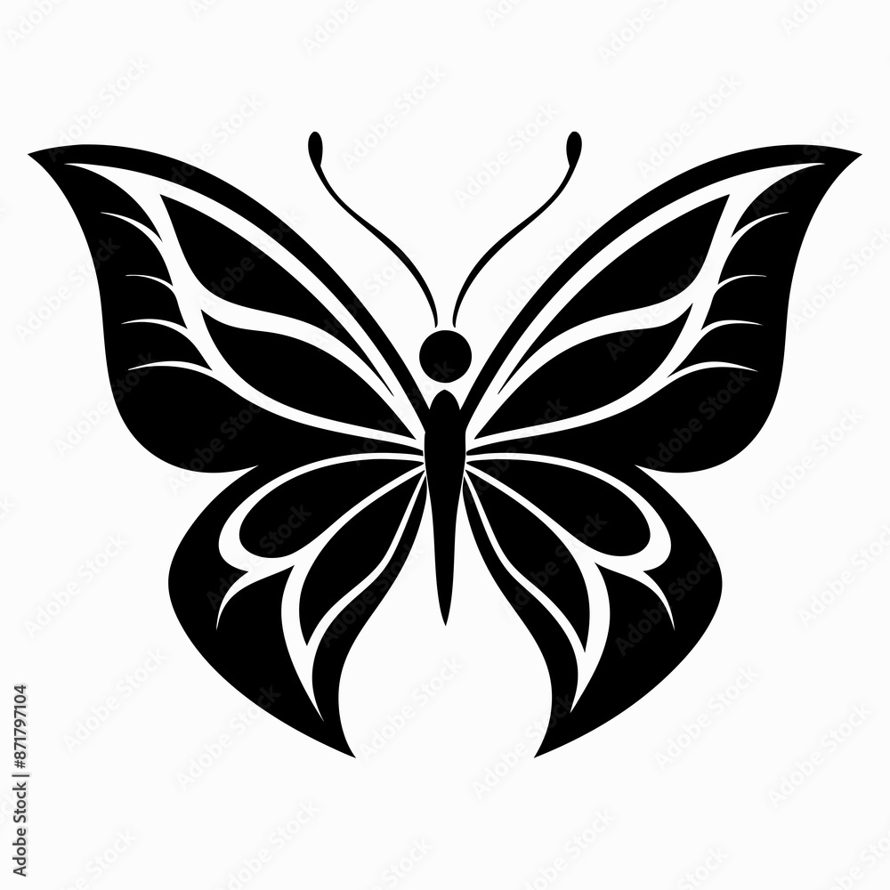 Butterfly logo icon black shape white background Butterfly logo icon black shape white background