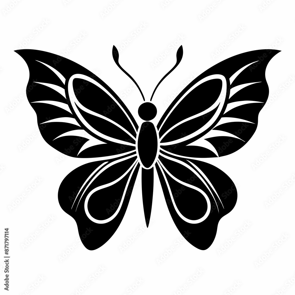 Fototapeta premium Butterfly logo icon black shape white background