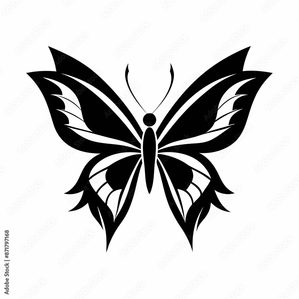 Obraz premium Butterfly logo icon black shape white background