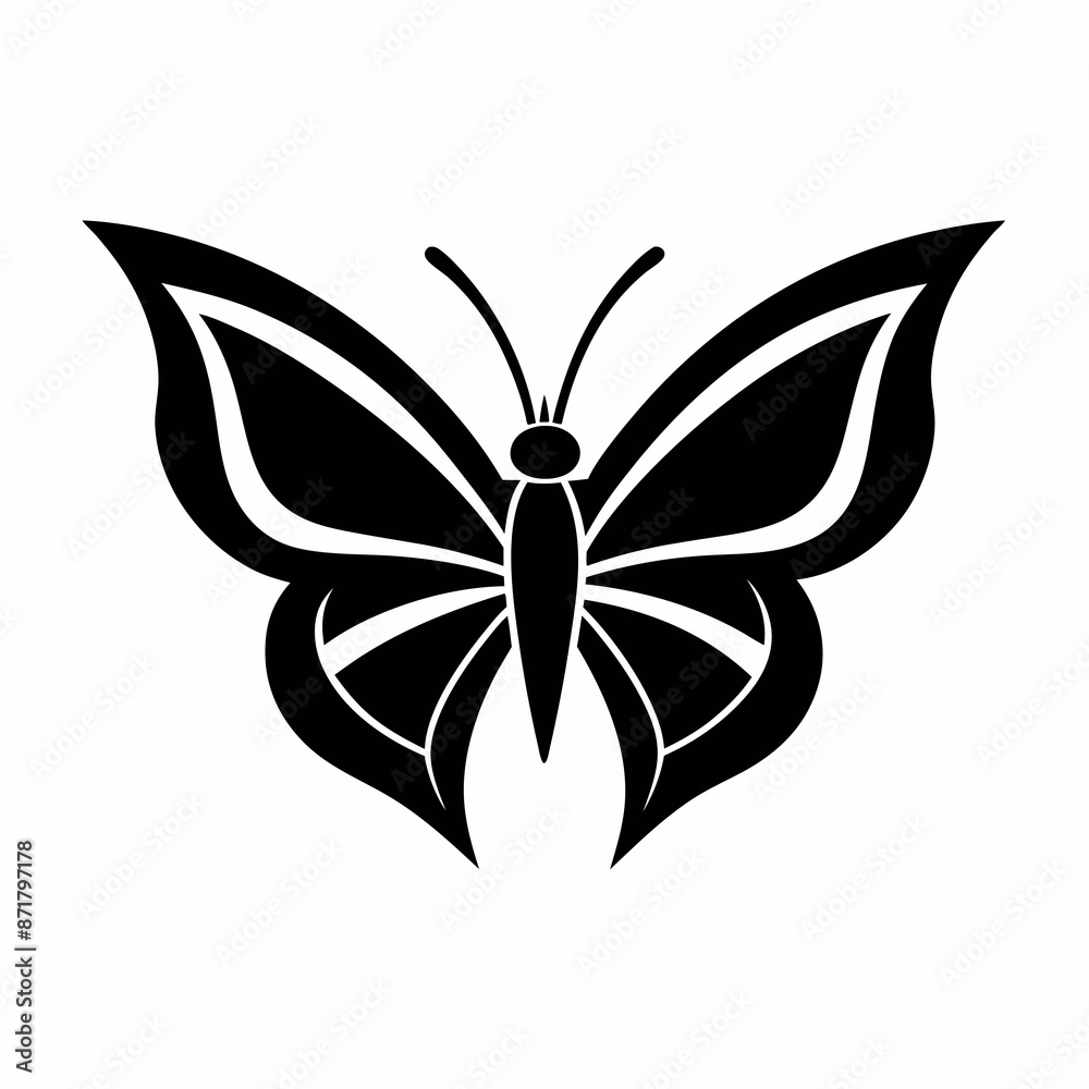 Butterfly logo icon black shape white background Butterfly logo icon black shape white background