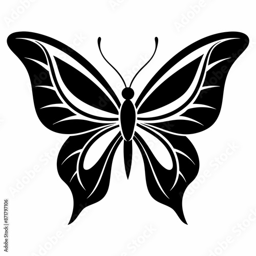 Butterfly logo icon black shape white background