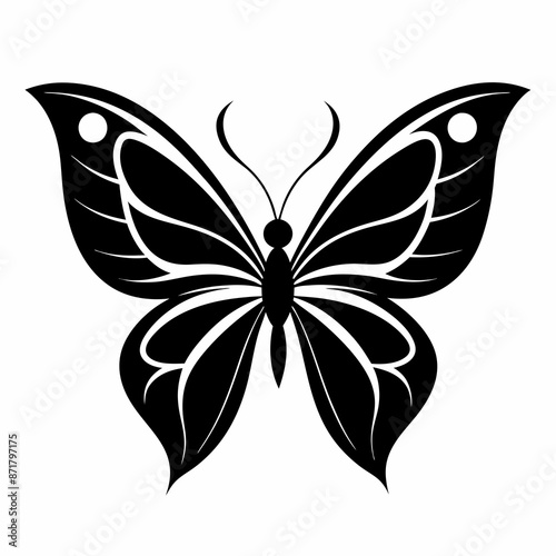 Butterfly logo icon black shape white background