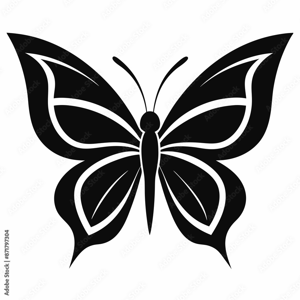 Butterfly logo icon black shape white background Butterfly logo icon black shape white background