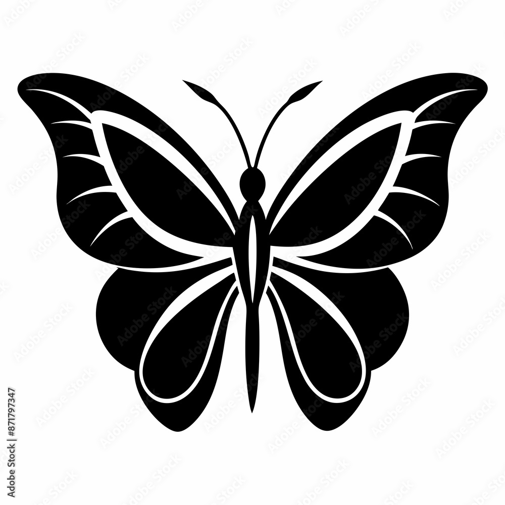 Butterfly logo icon black shape white background Butterfly logo icon black shape white background
