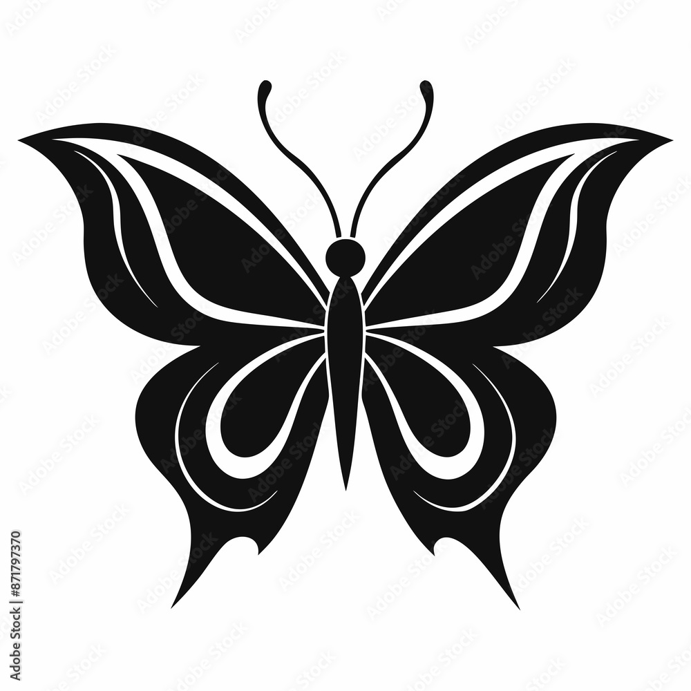 Butterfly logo icon black shape white background Butterfly logo icon black shape white background