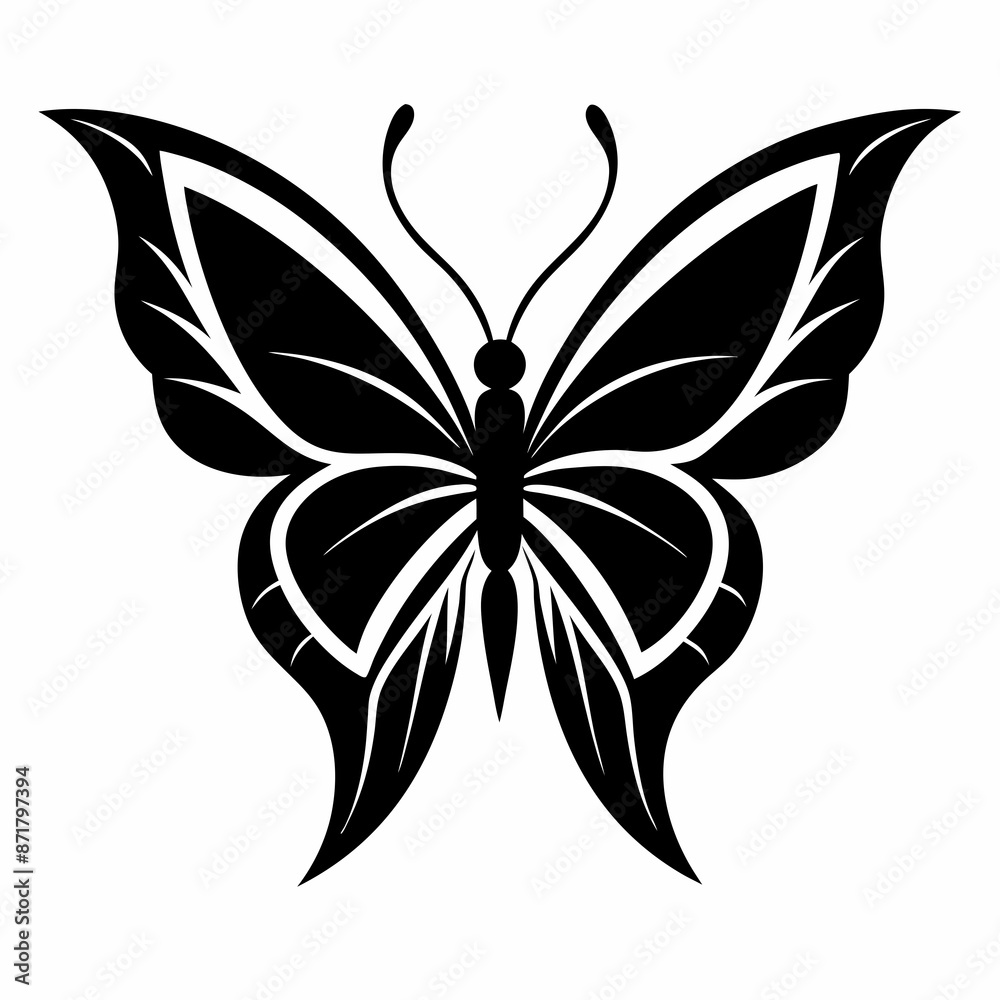 Butterfly logo icon black shape white background Butterfly logo icon black shape white background