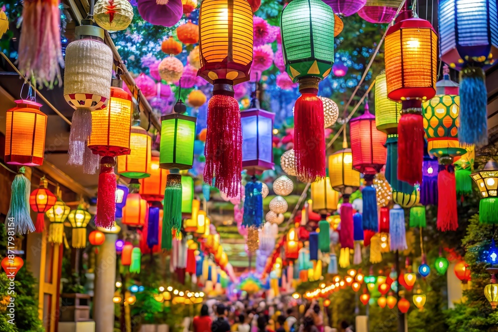 Naklejka premium Traditional Japanese Street During Tanabata Festival Celebration