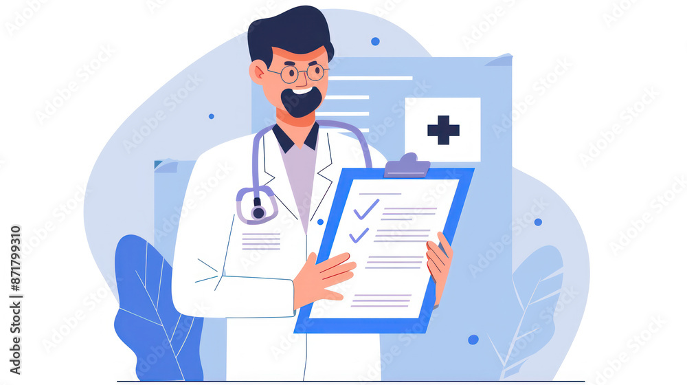 Medical professional holding a clipboard and a health insurance form Medical professional holding a clipboard and a health insurance form