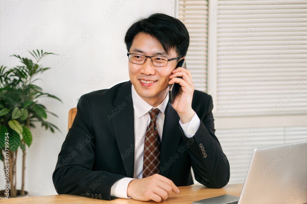 Asian Businessman Talking on Phone in Office
Asian Businessman Talking on Phone in Office