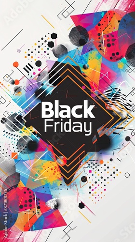 "Vibrant Geometric Backdrop for Black Friday Sign"