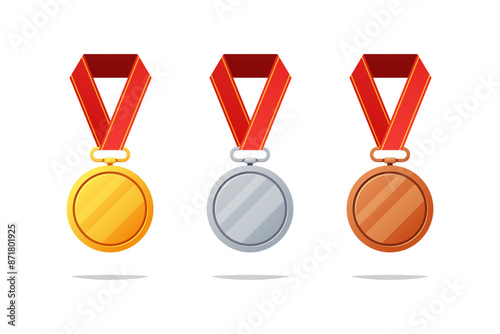 Gold, silver and bronze medals vector isolated on white background.