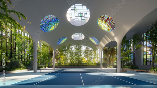 Open Air Elegance: A Modern Blue Tennis Court by Herzog de Meuron photo