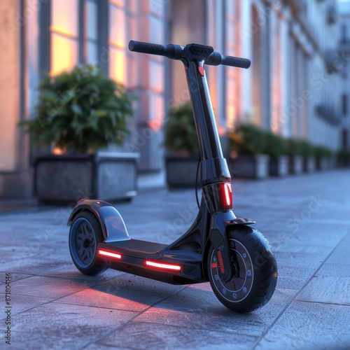 Futuristic Self-Balancing Electric Scooter in Use on Sidewalk | Personal Transportation Innovation on Isolated White Background with Copy Space