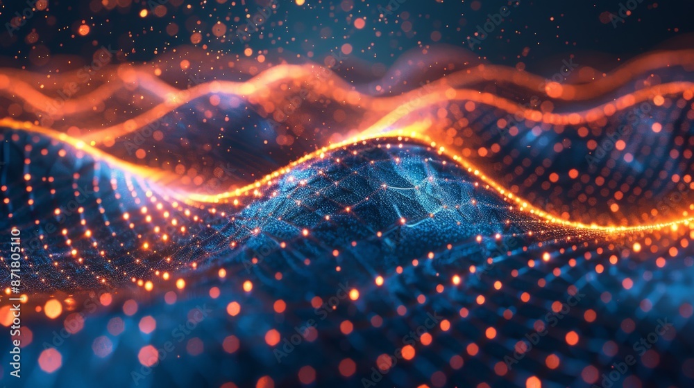 Abstract Digital Waves with Orange Light Abstract Digital Waves with Orange Light
