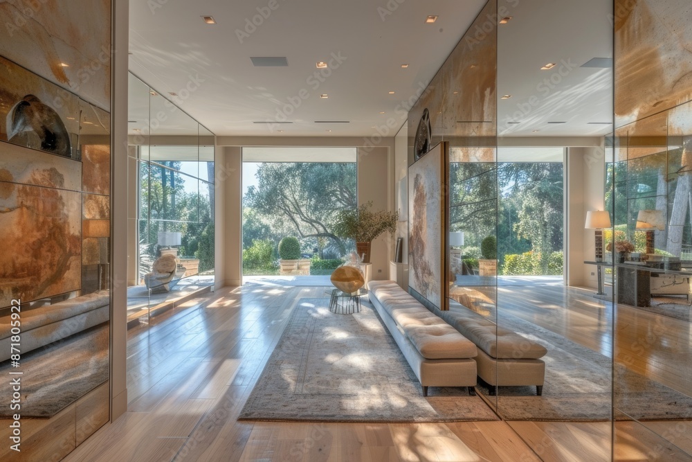 Interior of a modern living room with marble wall and wooden floor Interior of a modern living room with marble wall and wooden floor