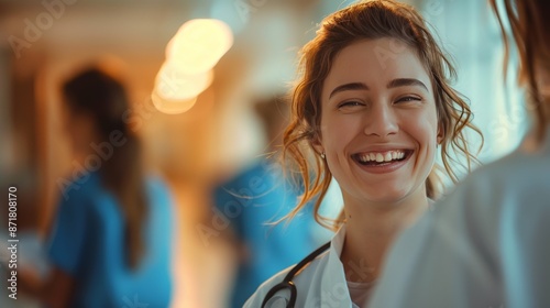 Smiling Female Doctor in Hospital Hallway