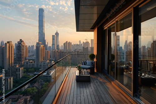 balcony with beautiful city view with skyscrapers