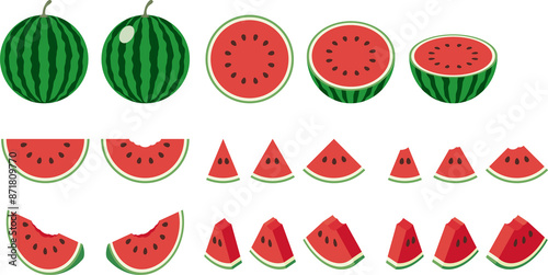 スイカのイラストセット　watermelon fruit vector set