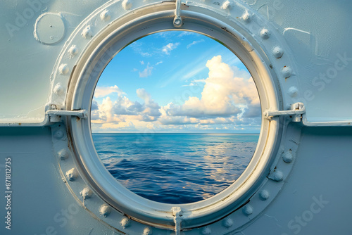 beautiful sea view in porthole of the ship © Di Studio