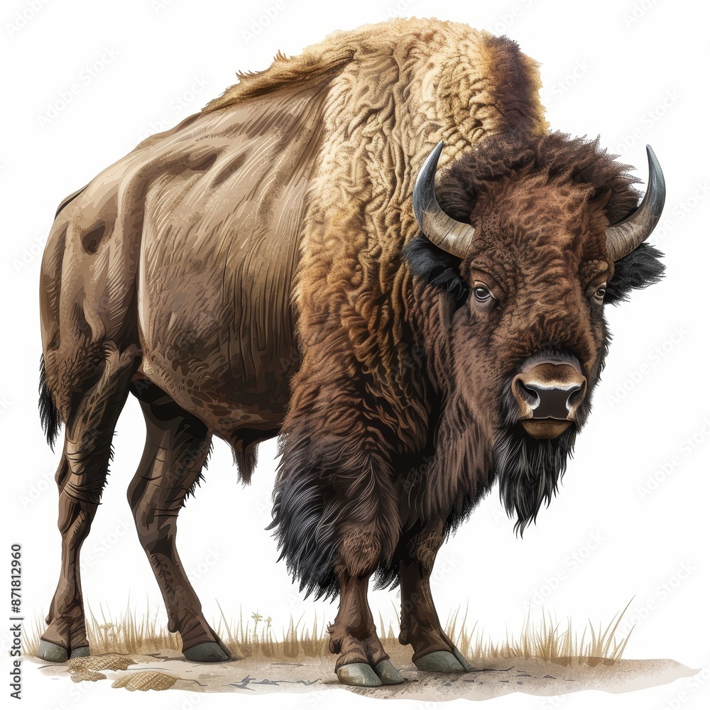 A buffalo is standing in the grass with its head down A buffalo is standing in the grass with its head down