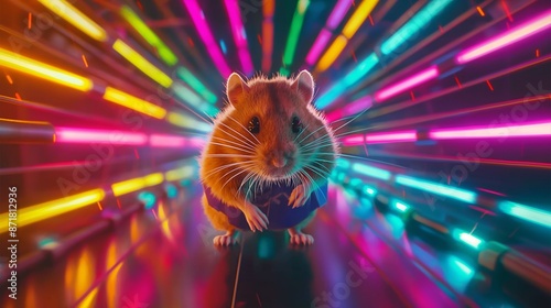 Vibrant Neon Lights Surrounding Cute Hamster, coin click Kombat Telegram Game photo