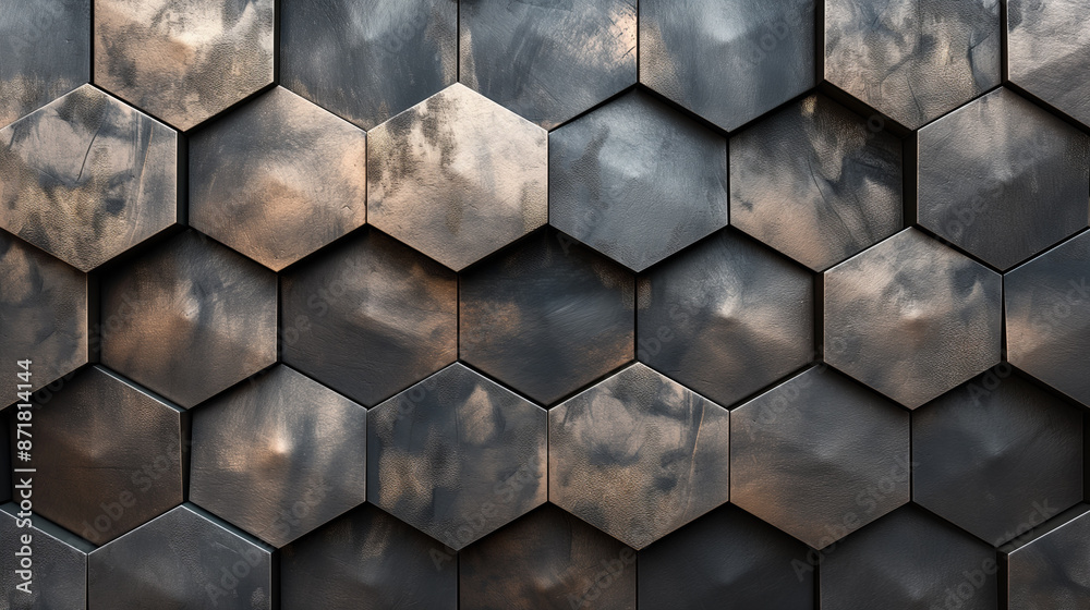 Close-up of metal wall with numerous hexagons Close-up of metal wall with numerous hexagons