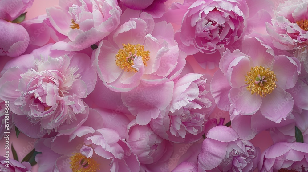 Postcard featuring peonies from a top down perspective Postcard featuring peonies from a top down perspective