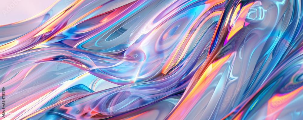 Abstract iridescent background design, 3d render, featuring a dynamic array of swirling lines and curves. The iridescent finish adds depth and dimension, with colors that change as the viewer's Abstract iridescent background design, 3d render, featuring a dynamic array of swirling lines and curves. The iridescent finish adds depth and dimension, with colors that change as the viewer's