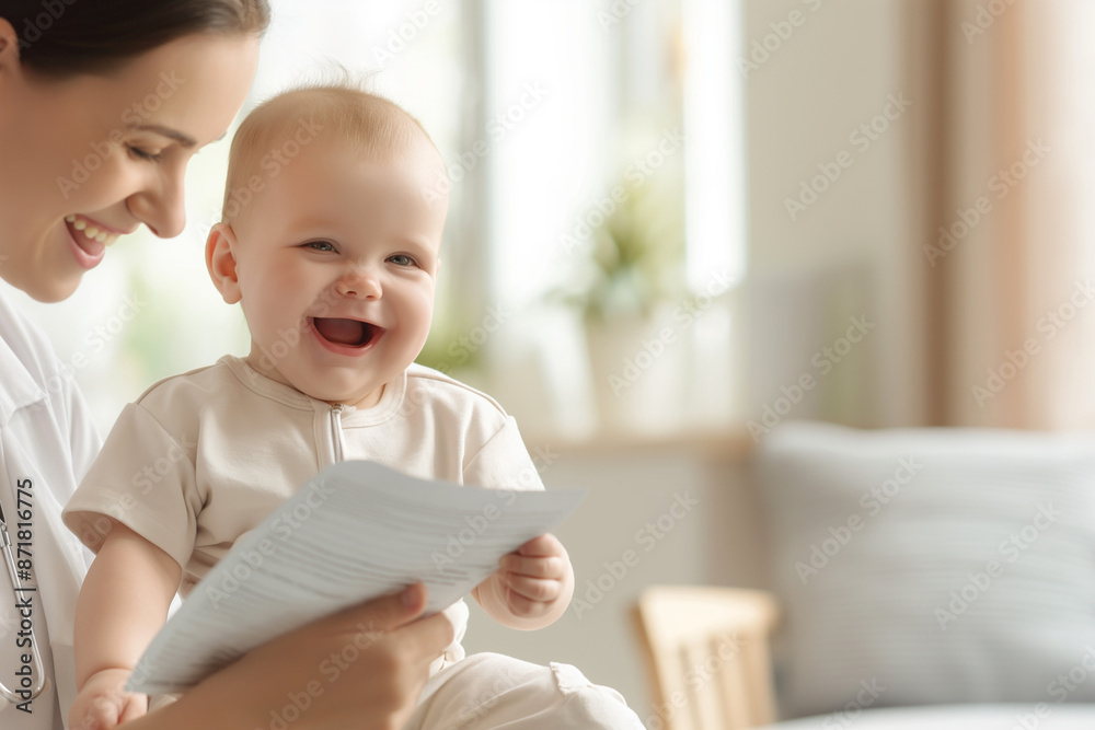 Laughing Baby with Nurse Holding Health Insurance Laughing Baby with Nurse Holding Health Insurance