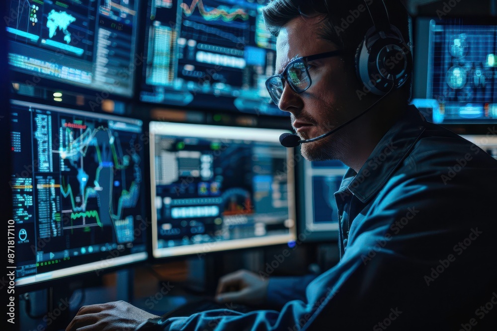 Analytic data alerts for cybersecurity threats theme top view highlighting security analysts responding to alerts advanced tone Vivid Analytic data alerts for cybersecurity threats theme top view highlighting security analysts responding to alerts advanced tone Vivid