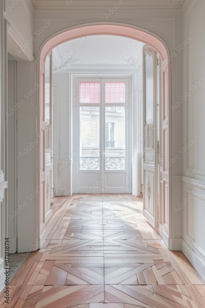 Luxury classic interior design of a room with parquet floor