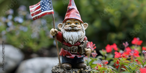 A garden gnome waving an American flag.


 photo