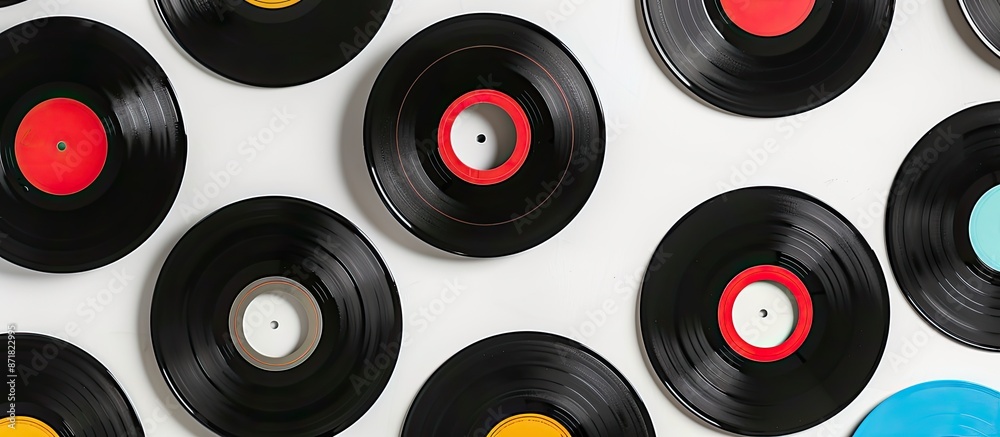 Retro 45rpm vinyl records set against a white backdrop with a blank space for adding images or text. Retro 45rpm vinyl records set against a white backdrop with a blank space for adding images or text.
